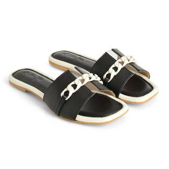 Black Flats With White Chain 1
