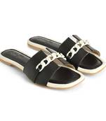 Black Flats With White Chain