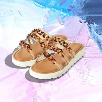 Nude Comfort Flats With Brown Chain 1