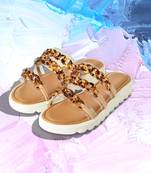 Nude Comfort Flats With Brown Chain