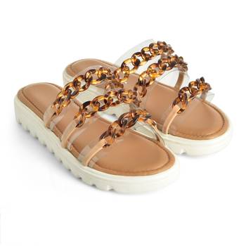Nude Comfort Flats With Brown Chain 2