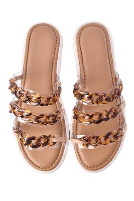 Nude Comfort Flats With Brown Chain 4