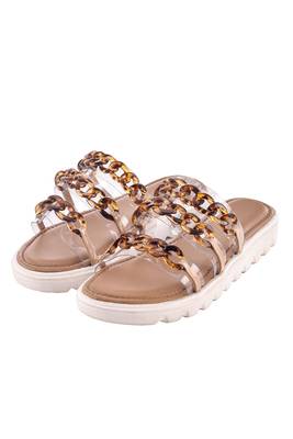 Nude Comfort Flats With Brown Chain 5