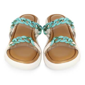Nude Comfort Flats With Turquoise Chain 1
