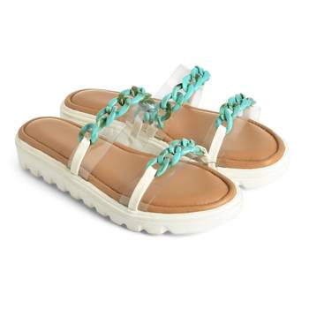 Nude Comfort Flats With Turquoise Chain 2