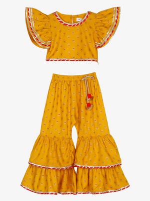 Mustard Sharara Top with Lace Detailing & Tassels 1