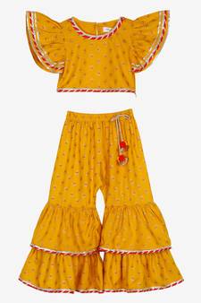 Mustard Sharara Top with Lace Detailing & Tassels