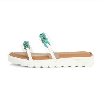 Nude Comfort Flats With Turquoise Chain 3