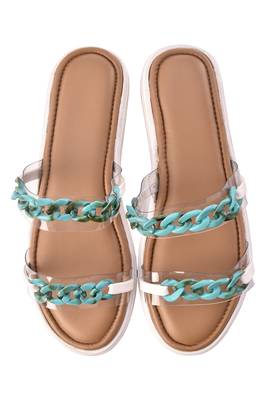 Nude Comfort Flats With Turquoise Chain 4