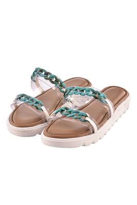 Nude Comfort Flats With Turquoise Chain 5