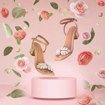 White & Silver Embroidered Leaf Heels 1