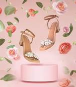 White & Silver Embroidered Leaf Heels