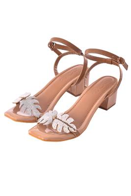 White & Silver Embroidered Leaf Heels 2