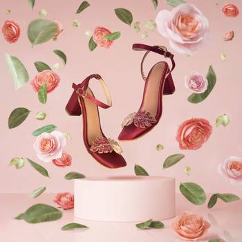 Maroon & Gold Embroidered Leaf Ivy Heels  1