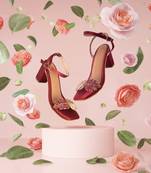 Maroon & Gold Embroidered Leaf Ivy Heels 