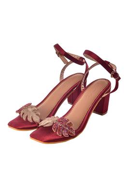 Maroon & Gold Embroidered Leaf Ivy Heels  2