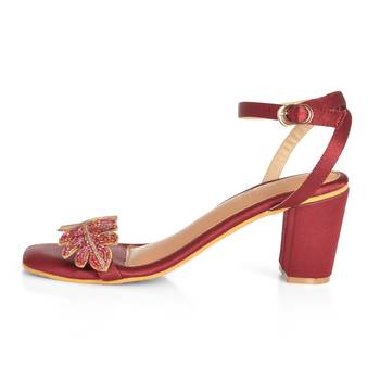 Maroon & Gold Embroidered Leaf Ivy Heels  3