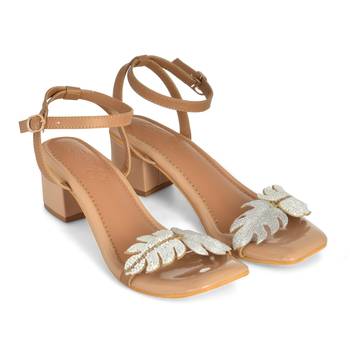 White & Silver Embroidered Leaf Heels 4