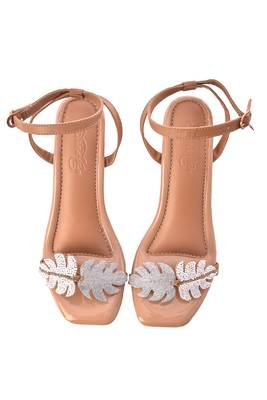 White & Silver Embroidered Leaf Heels 5