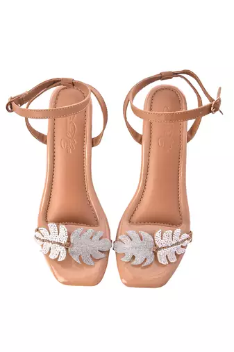 White & Silver Embroidered Leaf Heels