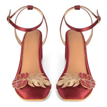 Maroon & Gold Embroidered Leaf Ivy Heels  5