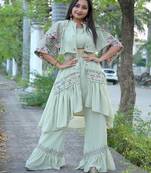 Pista Faux Georgette Stitched Top With Stitched Bottom Half Sleeve Embroidered Flared Top