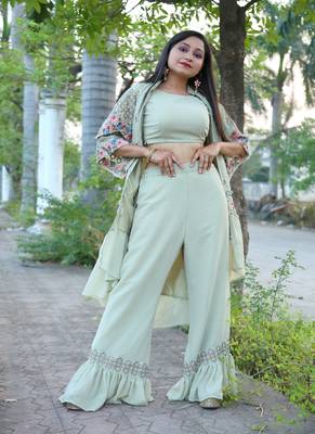 Pista Faux Georgette Stitched Top With Stitched Bottom Half Sleeve Embroidered Flared Top 5