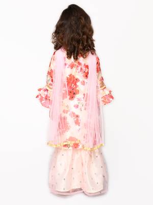 Flowery Print Pink Kurta with White Sharara & Dupatta 2