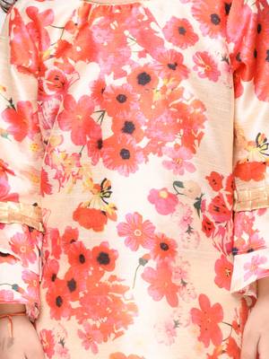 Flowery Print Pink Kurta with White Sharara & Dupatta 3