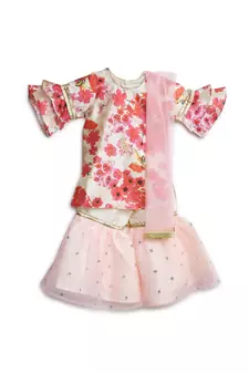 Flowery Print Pink Kurta with White Sharara & Dupatta
