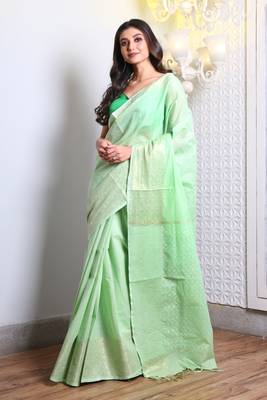 This is   Light Green Blended Silk saree from Charukriti 1