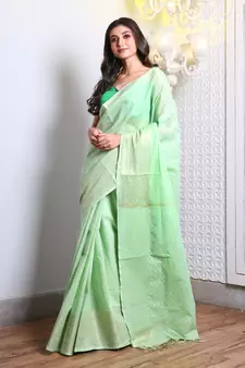 This is   Light Green Blended Silk saree from Charukriti