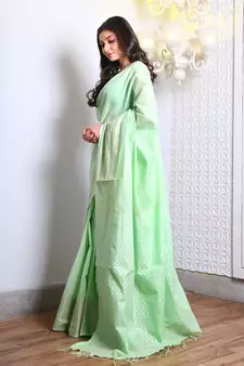This is   Light Green Blended Silk saree from Charukriti