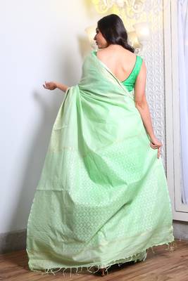 This is   Light Green Blended Silk saree from Charukriti 3