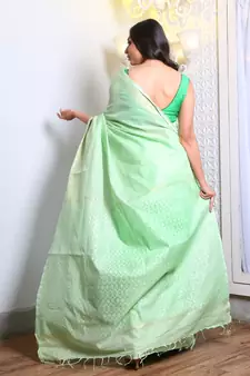 This is   Light Green Blended Silk saree from Charukriti
