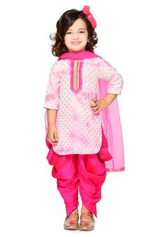 Tie & Dye Pink Georgette Kurta With Dhoti Set 