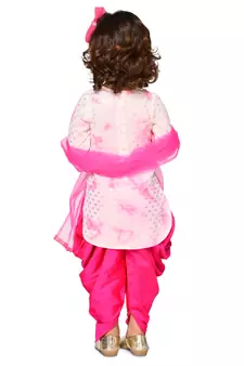Tie & Dye Pink Georgette Kurta With Dhoti Set 