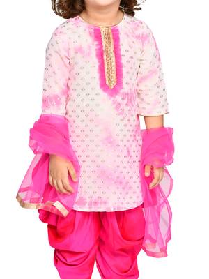 Tie & Dye Pink Georgette Kurta With Dhoti Set  3