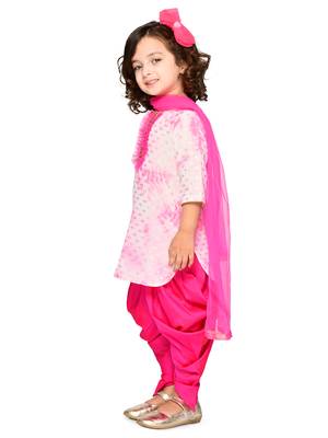 Tie & Dye Pink Georgette Kurta With Dhoti Set  4
