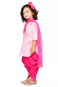 Tie & Dye Pink Georgette Kurta With Dhoti Set 