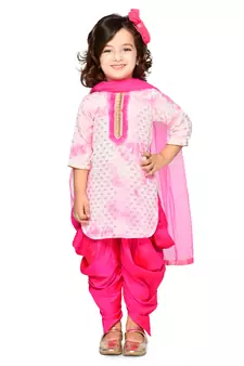 Tie & Dye Pink Georgette Kurta With Dhoti Set 