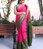 This is   Pink Blended Silk saree with geomatric design from Charukriti