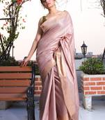 This is   Lavender Blended Cotton saree from Charukriti