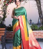 This is   Bottol Green Brocade Silk with zari weaving from Charukriti