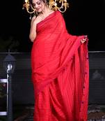 This is   Red Cotton textured design handwoven saree from Charukriti