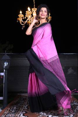 This is   Pink Cotton saree with ikkat design from Charukriti 2