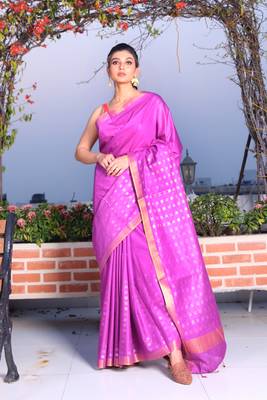 This is   Magenta Blended Cotton saree from Charukriti 1