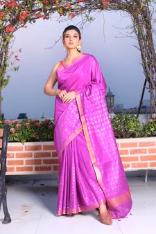 This is   Magenta Blended Cotton saree from Charukriti