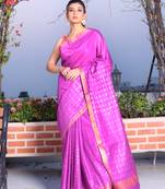 This is   Magenta Blended Cotton saree from Charukriti