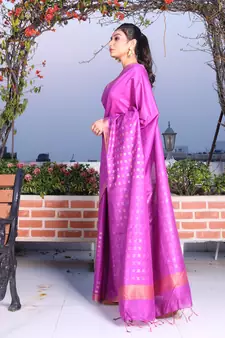 This is   Magenta Blended Cotton saree from Charukriti
